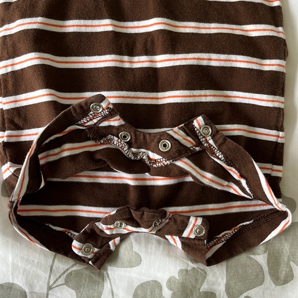 Knit polo short romper by child of mine. Brown stripe. - Picture 5 of 5